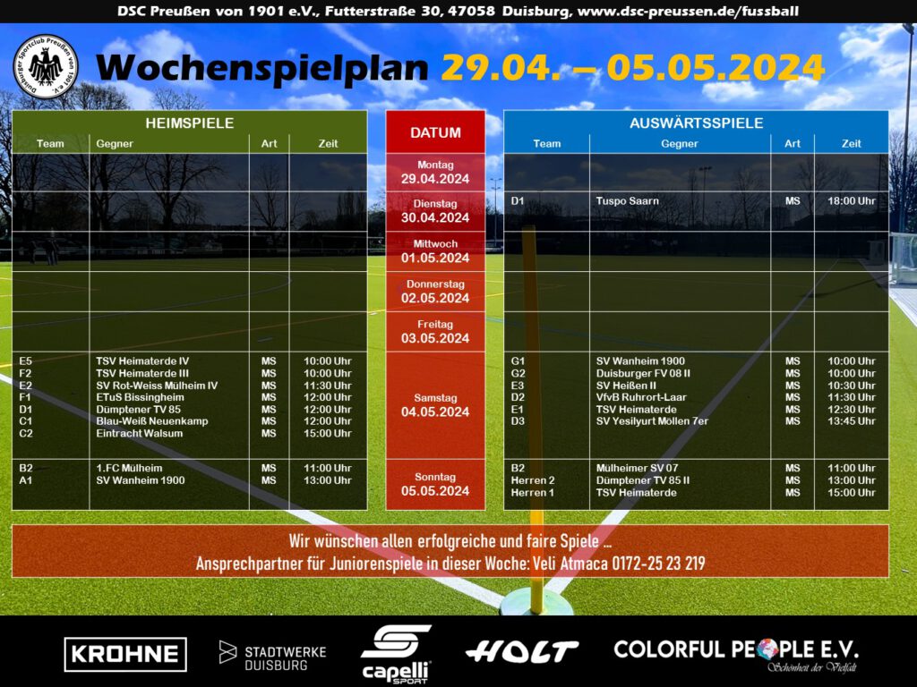 Wochenspielplan 29.04. - 05.05.2024