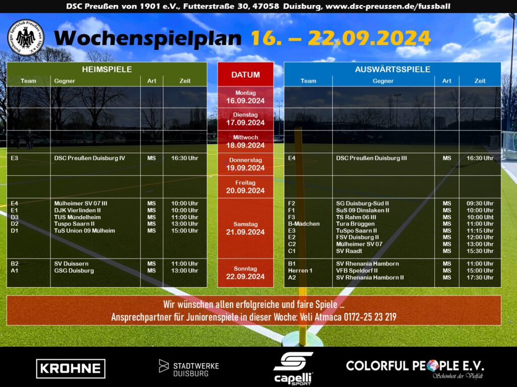 Wochenspielplan vom 16.09. bis 22.09.2024