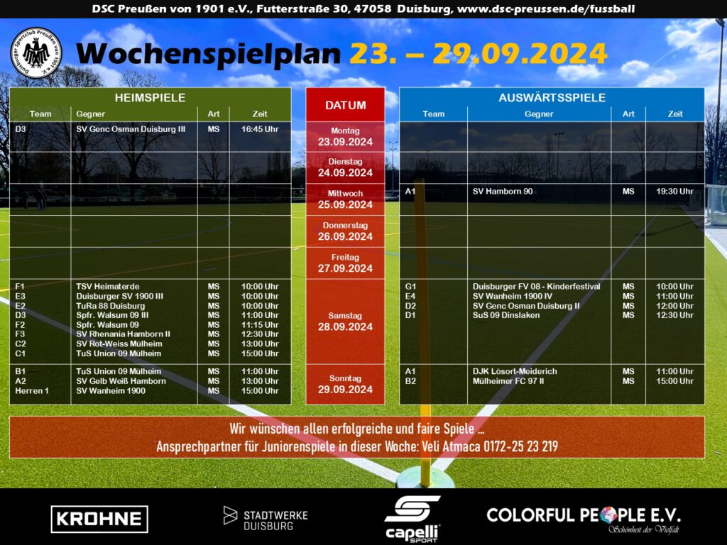 Wochenspielplan vom 23.09. bis 29.09.2024