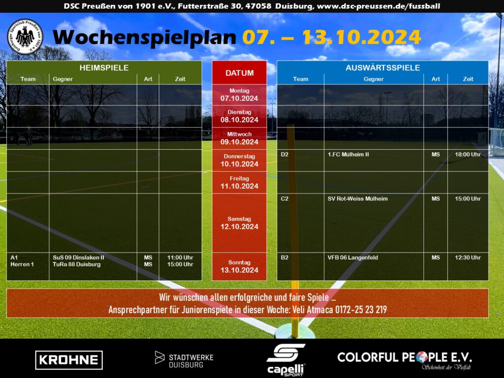 Wochenspielplan vom 07.10. bis 13.10.2024