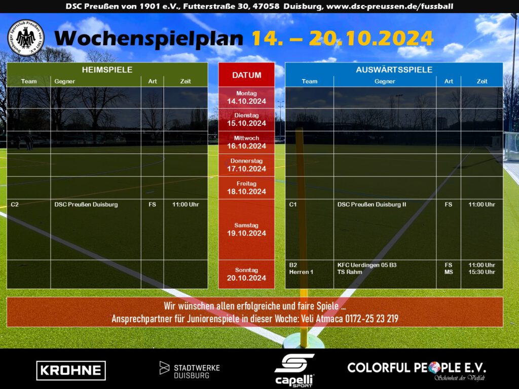 Wochenspielplan vom 14.10. bis 20.10.2024