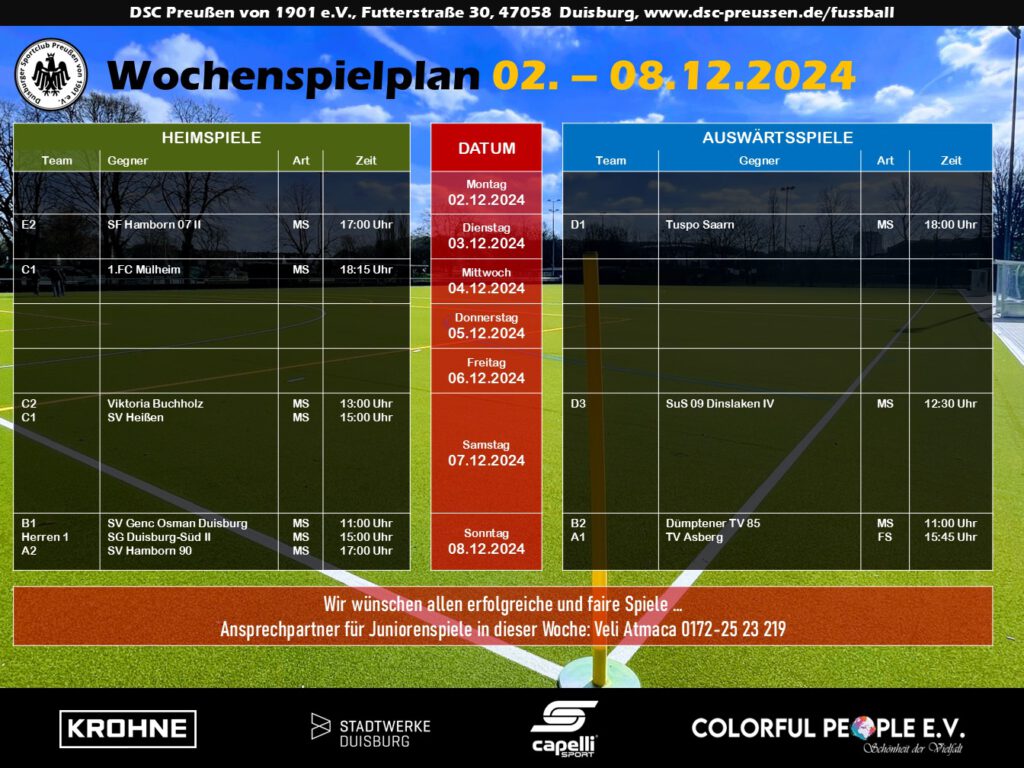 Wochenspielplan vom 02.12. bis 08.12.2024