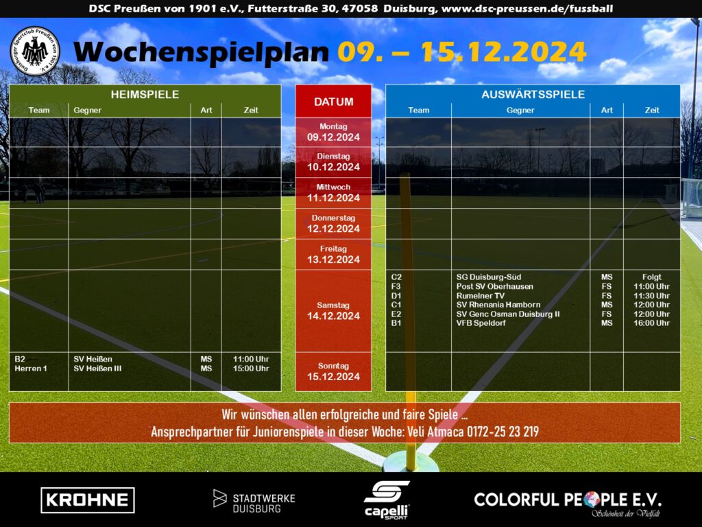 Wochenspielplan vom 09.12. bis 15.12.2024